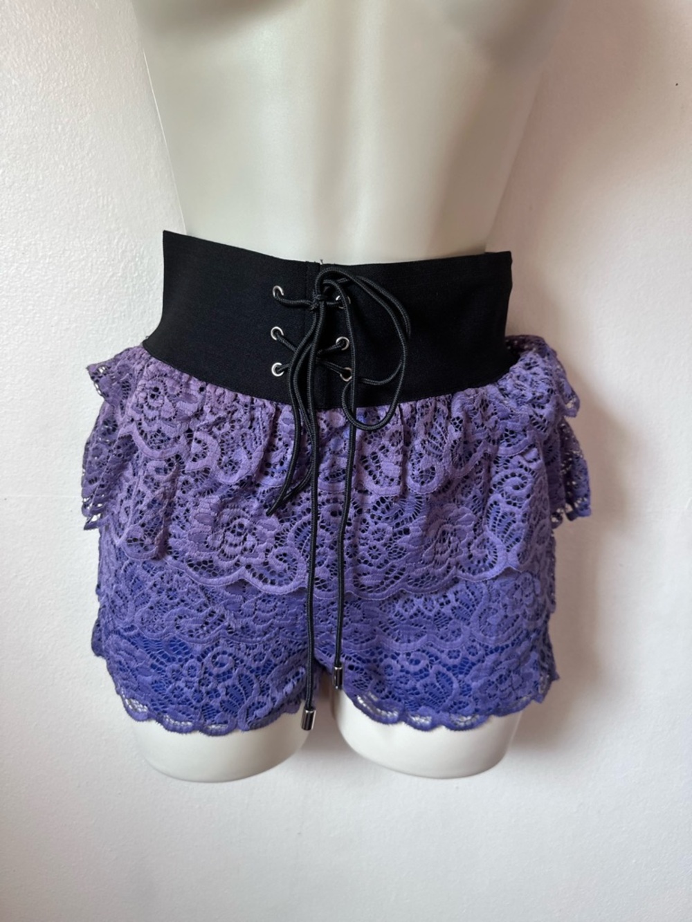 Lace Tiered Shorts with Corset Waist - Purple